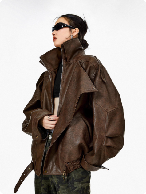 Veste en cuir marron