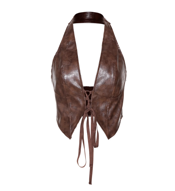 Haut dos nu en cuir marron