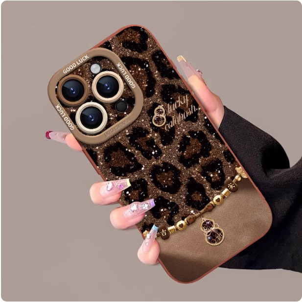 Coque de téléphone léopard pailletée