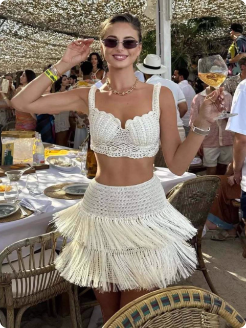 Ensemble deux pièces en crochet blanc