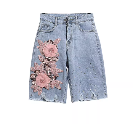 Short en jean brodé