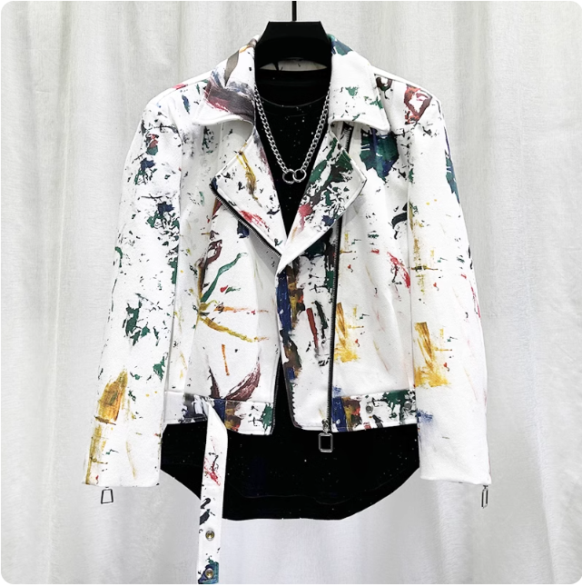 Veste en similicuir à motif artistique