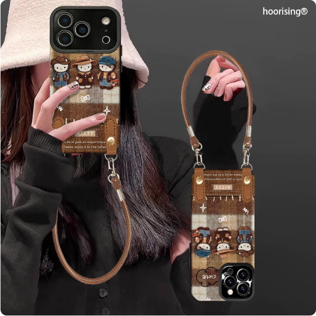 Coque de téléphone avec lanière et motif oursons