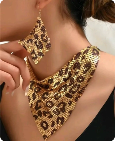 Parure de bijoux léopard à sequins dorés