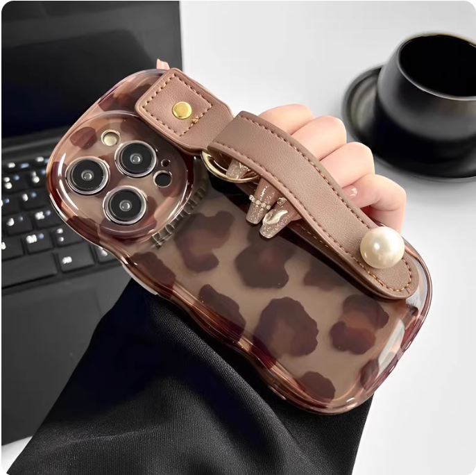 Coque de téléphone à motif léopard avec sangle