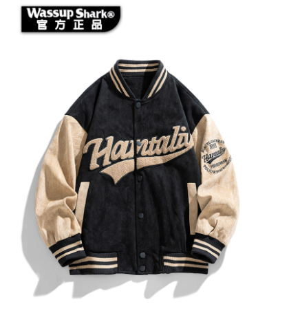 Veste varsity noire et beige