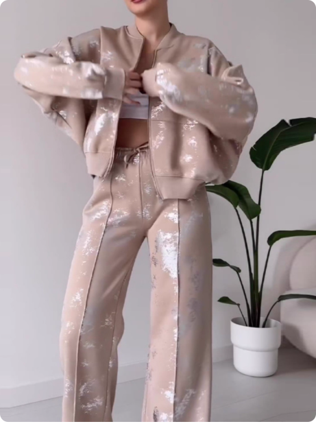 Ensemble décontracté beige à motif argenté
