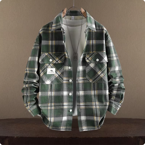 Chemise à carreaux verte pour homme