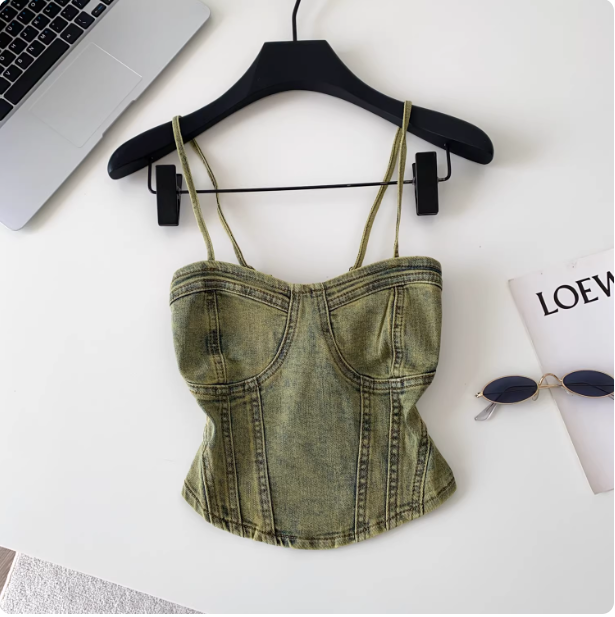 Top bustier en jean vert