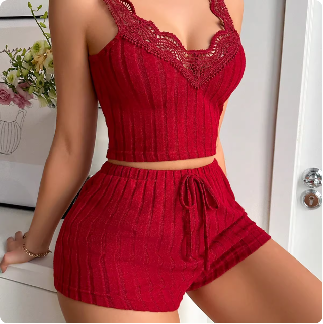 Ensemble pyjama femme en tricot rouge