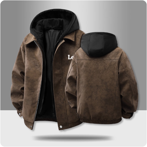 Veste en cuir marron avec capuche