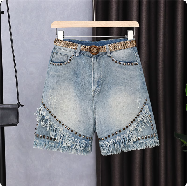 Short en jean à franges