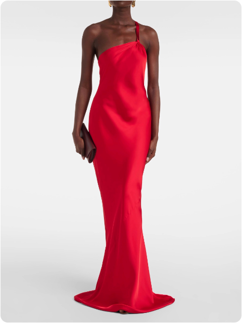 Robe longue rouge asymétrique
