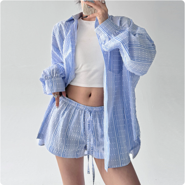 Ensemble Chemise & Short Rayé Bleu