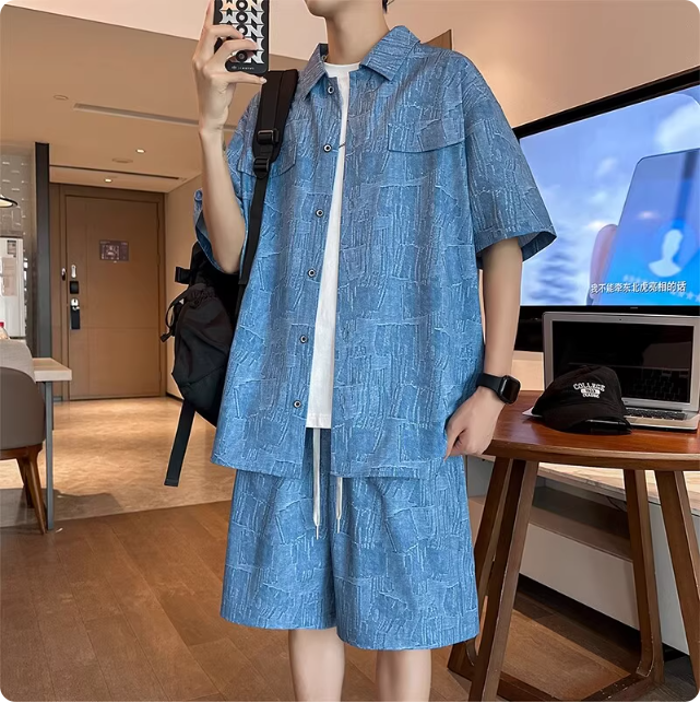 Ensemble short en denim bleu