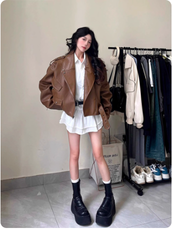 Veste en cuir marron