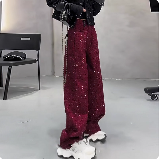 Pantalon pailleté bordeaux
