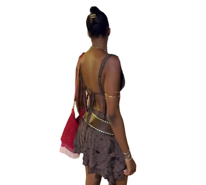 Robe décolleté marron