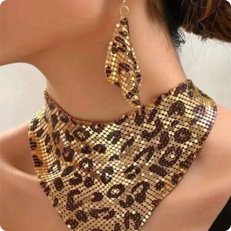 Parure de bijoux léopard à sequins dorés