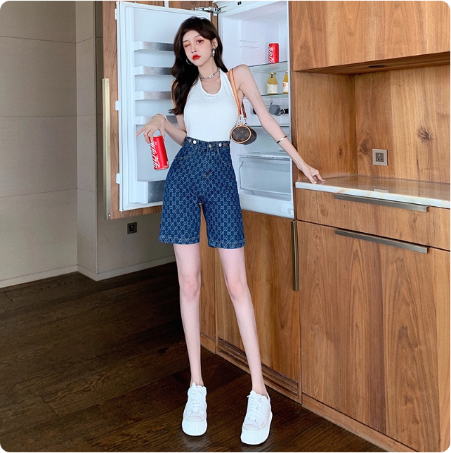 Short en jean imprimé
