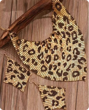 Parure de bijoux léopard à sequins dorés