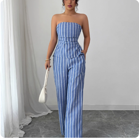 Ensemble à rayures bleues