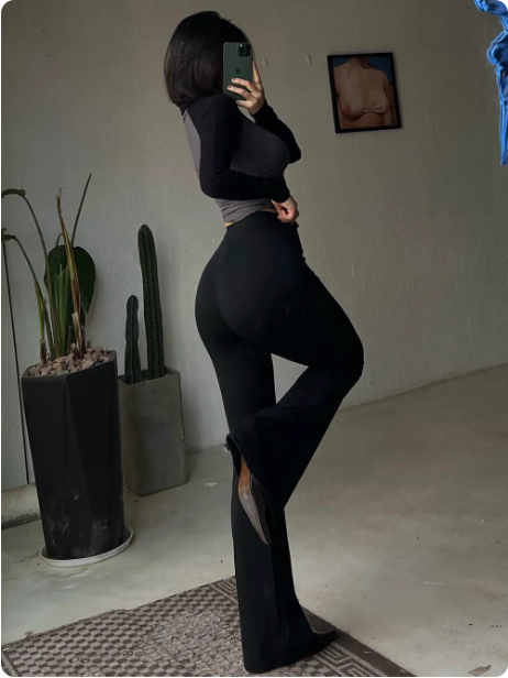 Pantalon flare noir femme