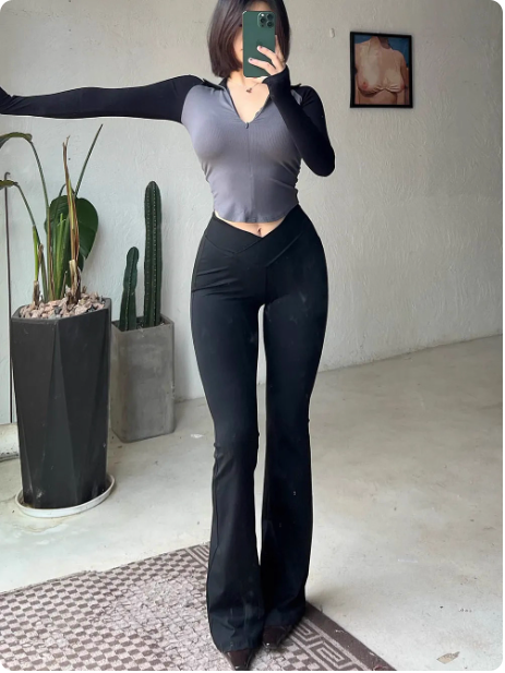 Pantalon flare noir femme