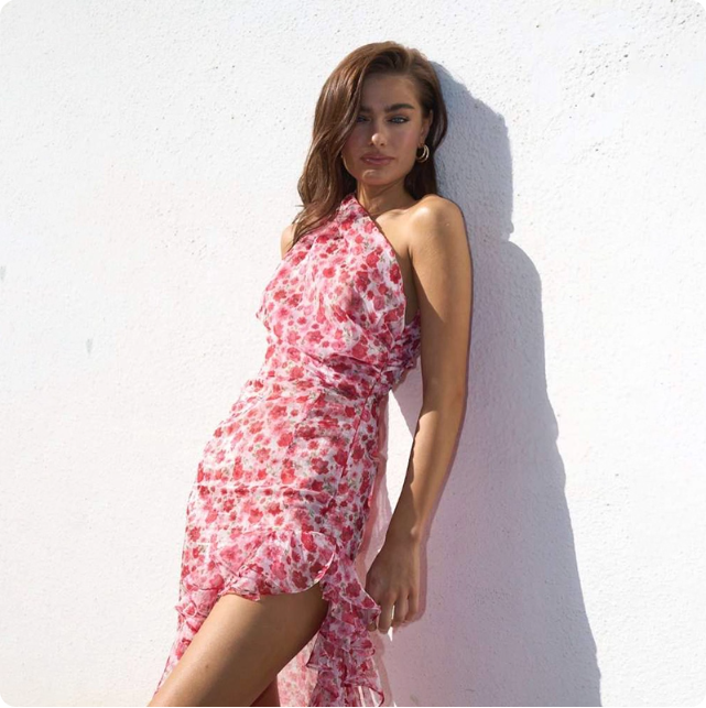 Robe longue asymétrique à fleurs