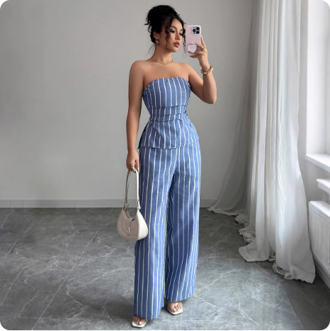 Ensemble à rayures bleues