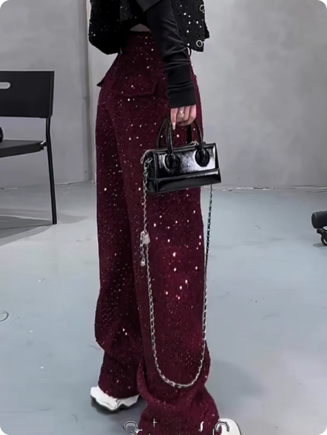 Pantalon pailleté bordeaux