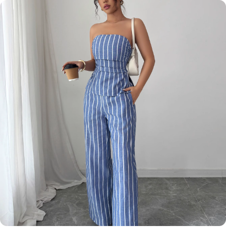 Ensemble à rayures bleues