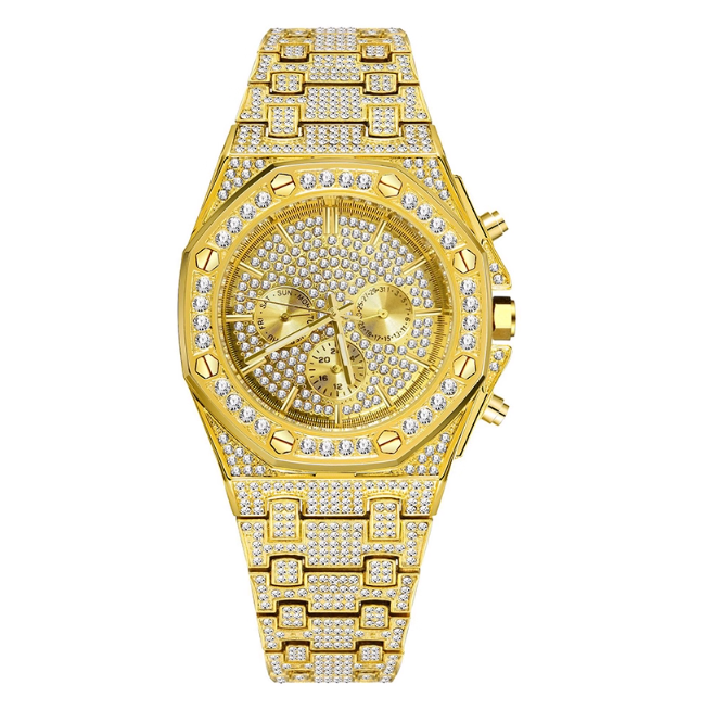 Montre de luxe dorée à strass