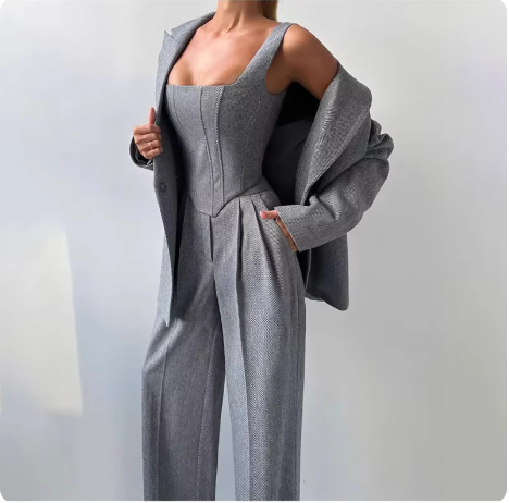 Ensemble tailleur gris pour femme