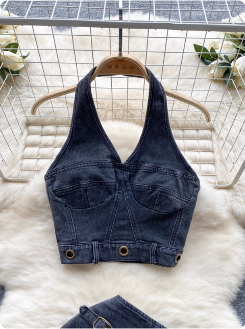 Ensemble jupe et haut en denim noir