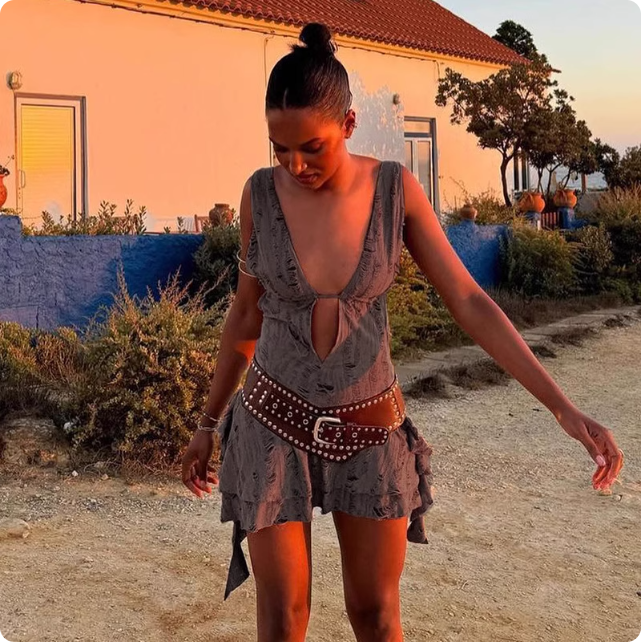 Robe décolleté marron
