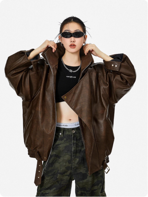 Veste en cuir marron