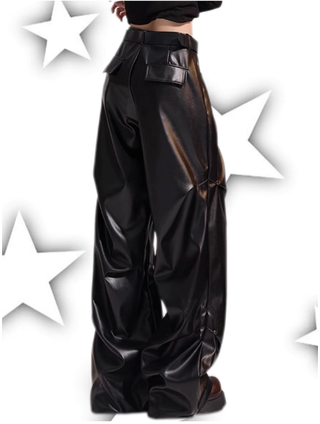 Pantalon large en simili cuir noir