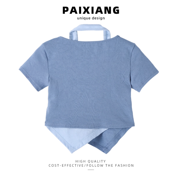 T-shirt tendance bleu Paixiang