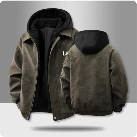 Veste en cuir marron avec capuche