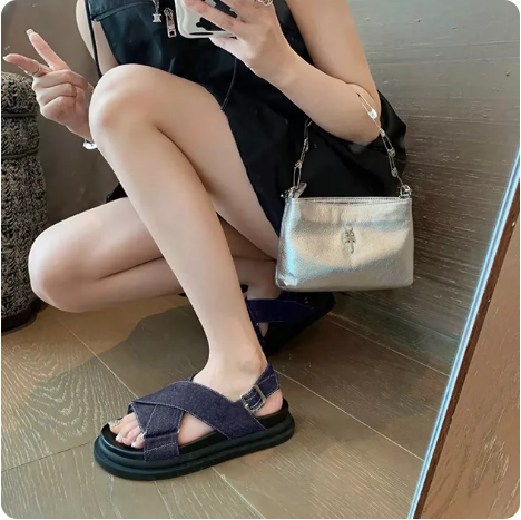 Sandales en cuir noir