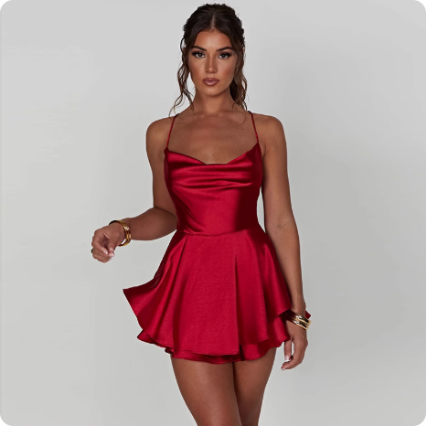 Robe courte rouge satinée