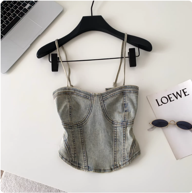 Top bustier en jean vert