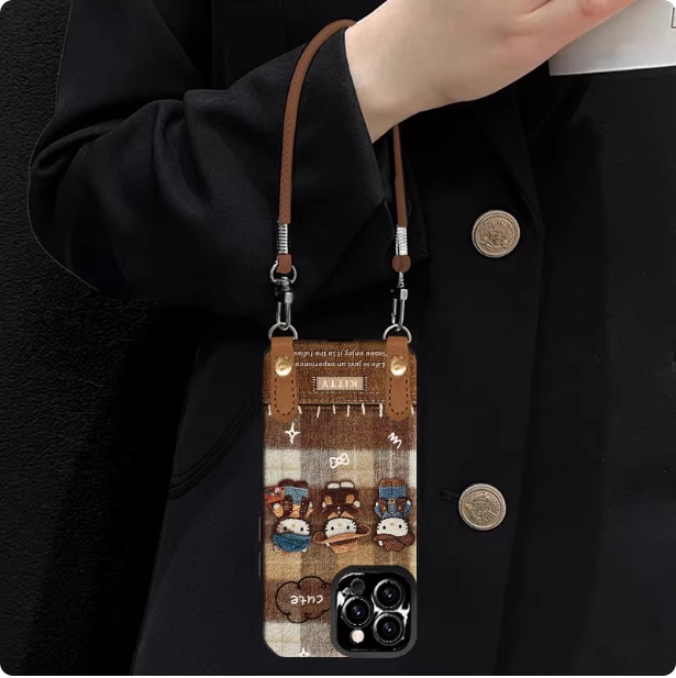 Coque de téléphone avec lanière et motif oursons