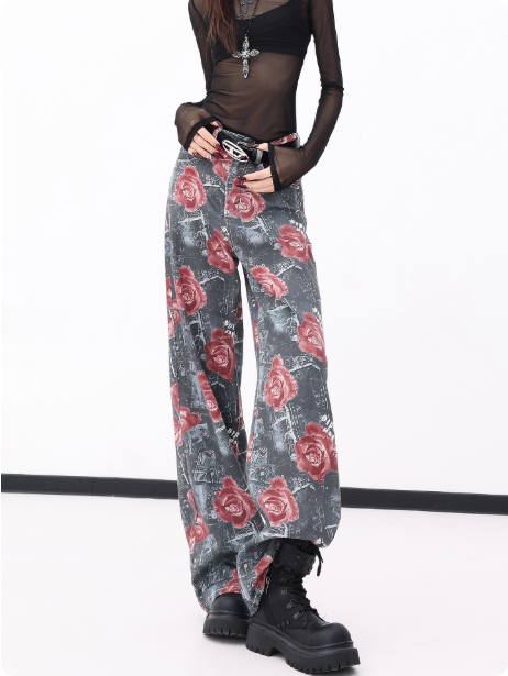 Pantalon à motifs de roses