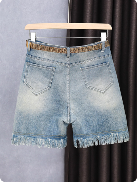 Short en jean à franges
