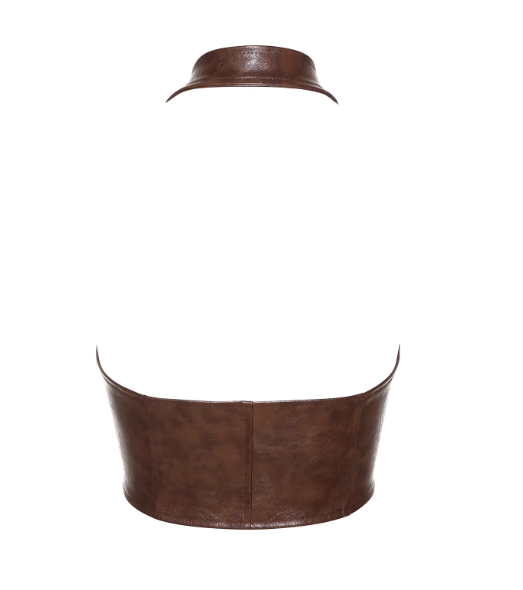 Haut dos nu en cuir marron