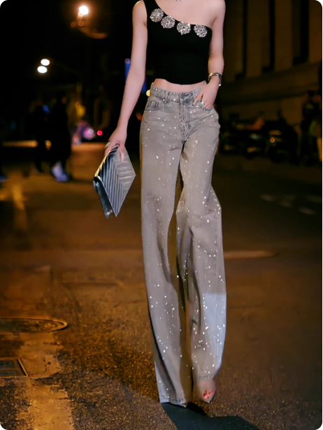 Jean évasé à paillettes