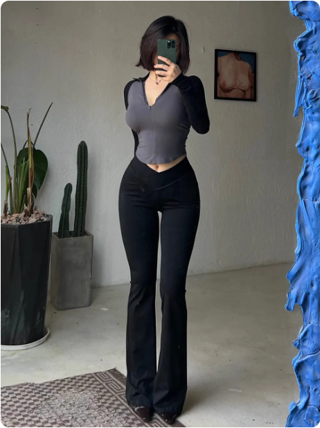 Pantalon flare noir femme