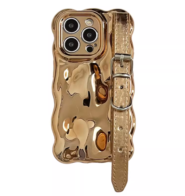 Coque de téléphone dorée avec sangle